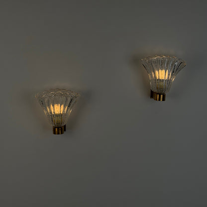 Pair of Archimede Seguso "Bullicante" Murano Glass Wall Sconces, 1940s Sconces