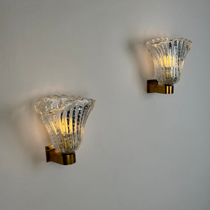 Pair of Archimede Seguso "Bullicante" Murano Glass Wall Sconces, 1940s Sconces