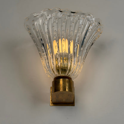 Pair of Archimede Seguso "Bullicante" Murano Glass Wall Sconces, 1940s Sconces