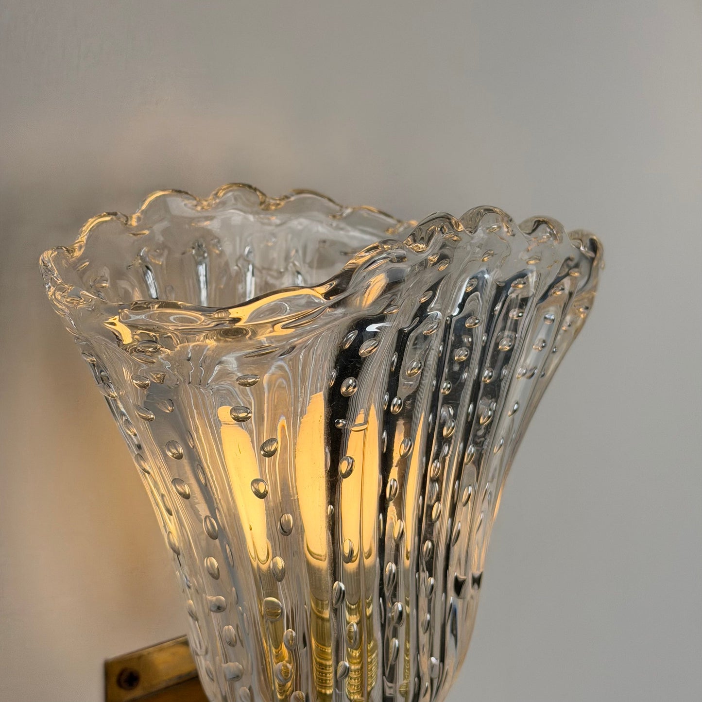 Pair of Archimede Seguso "Bullicante" Murano Glass Wall Sconces, 1940s Sconces