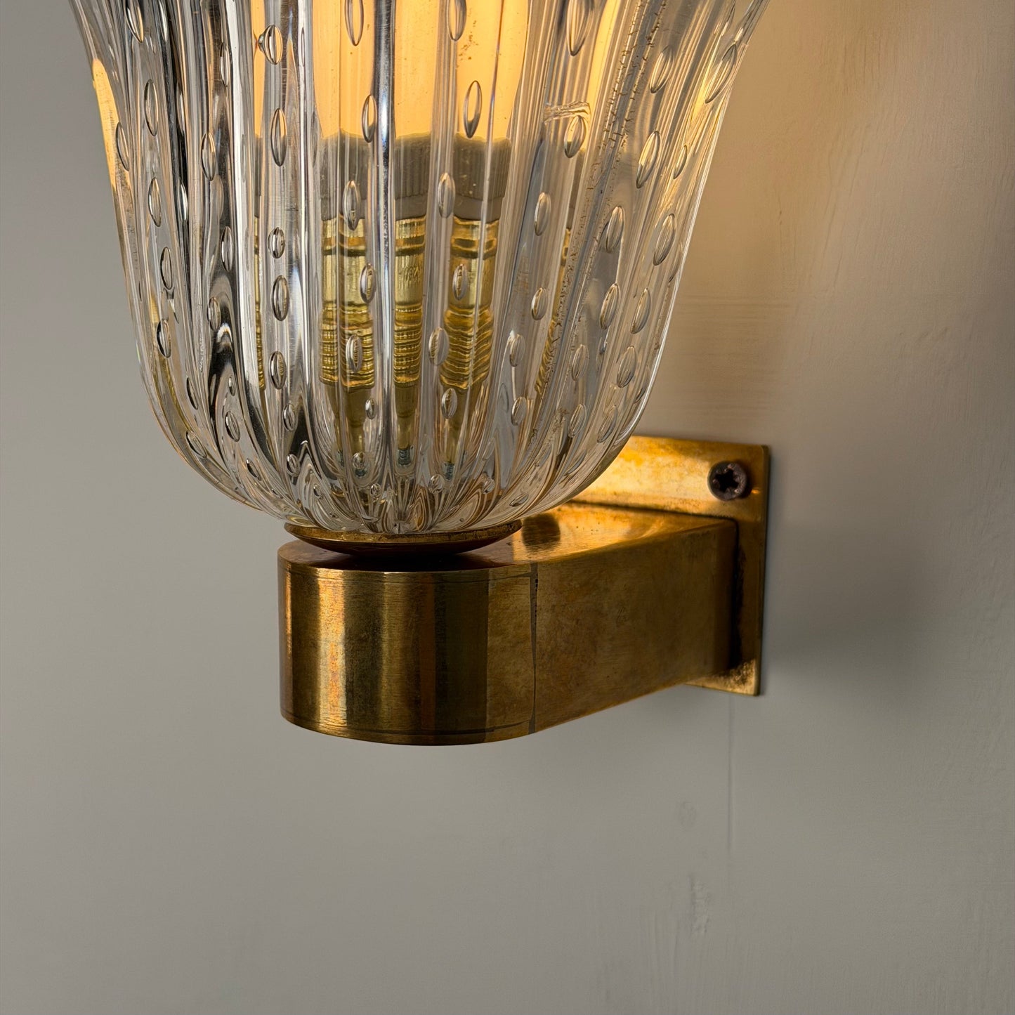 Pair of Archimede Seguso "Bullicante" Murano Glass Wall Sconces, 1940s Sconces