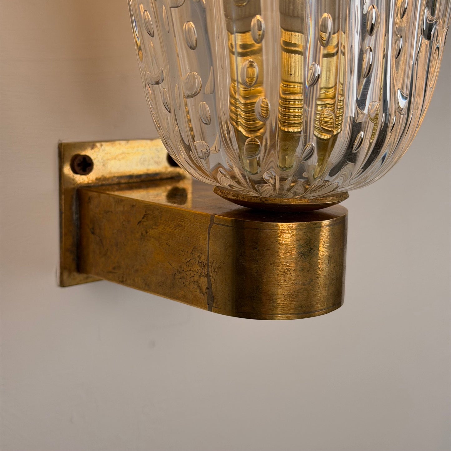 Pair of Archimede Seguso "Bullicante" Murano Glass Wall Sconces, 1940s Sconces