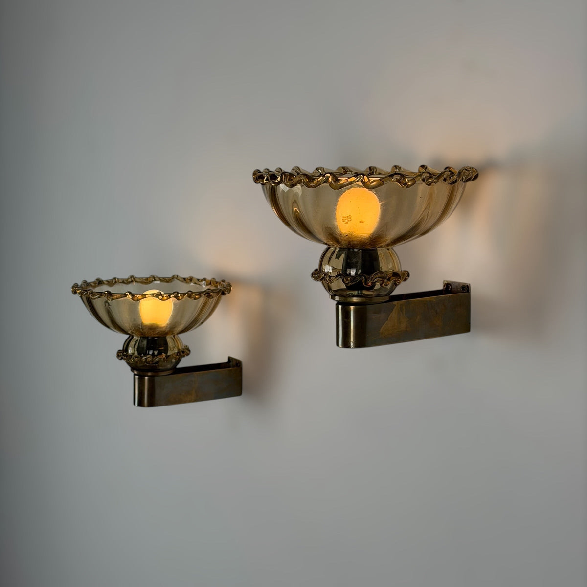Pair of Art Deco Amber Murano Glass Wall Sconces by Aureliano Toso for Toso Venezia, 1940s Sconces