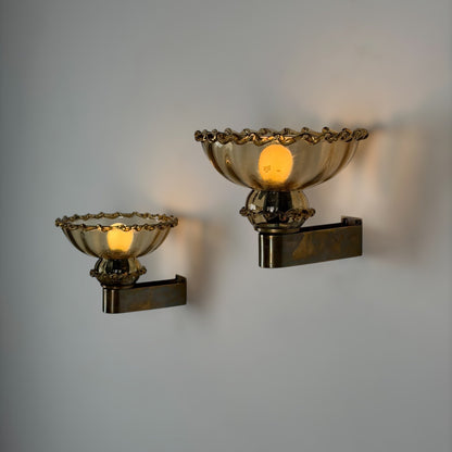 Pair of Art Deco Amber Murano Glass Wall Sconces by Aureliano Toso for Toso Venezia, 1940s Sconces
