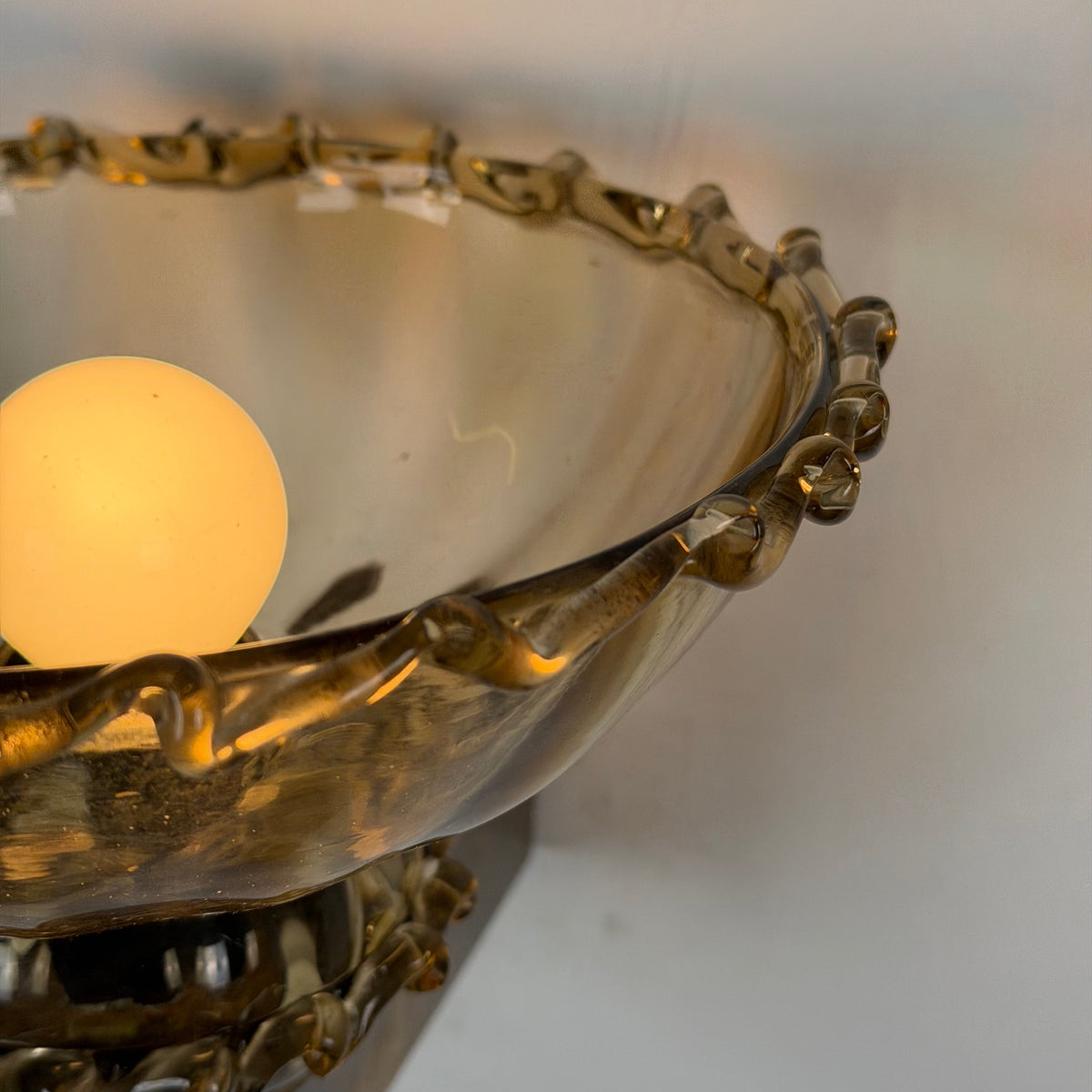 Pair of Art Deco Amber Murano Glass Wall Sconces by Aureliano Toso for Toso Venezia, 1940s Sconces