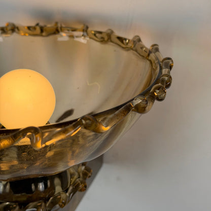 Pair of Art Deco Amber Murano Glass Wall Sconces by Aureliano Toso for Toso Venezia, 1940s Sconces