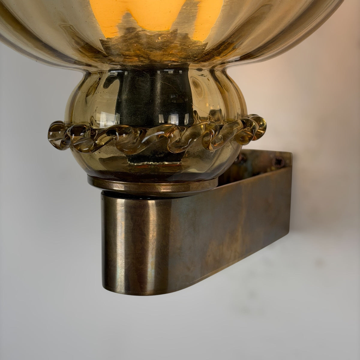 Pair of Art Deco Amber Murano Glass Wall Sconces by Aureliano Toso for Toso Venezia, 1940s Sconces