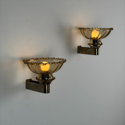 Pair of Art Deco Amber Murano Glass Wall Sconces by Aureliano Toso for Toso Venezia, 1940s Sconces