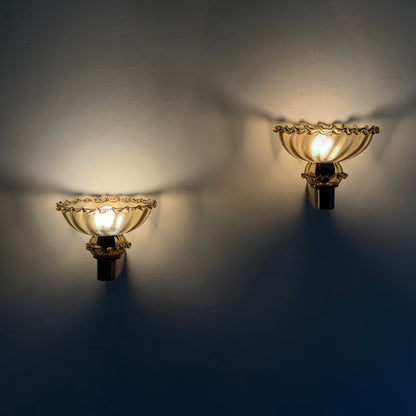 Pair of Art Deco Amber Murano Glass Wall Sconces by Aureliano Toso for Toso Venezia, 1940s Sconces