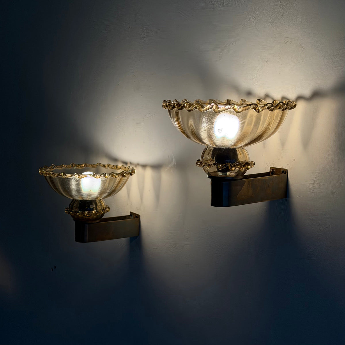 Pair of Art Deco Amber Murano Glass Wall Sconces by Aureliano Toso for Toso Venezia, 1940s Sconces