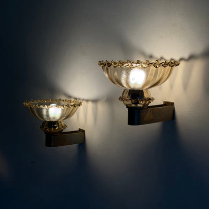 Pair of Art Deco Amber Murano Glass Wall Sconces by Aureliano Toso for Toso Venezia, 1940s Sconces