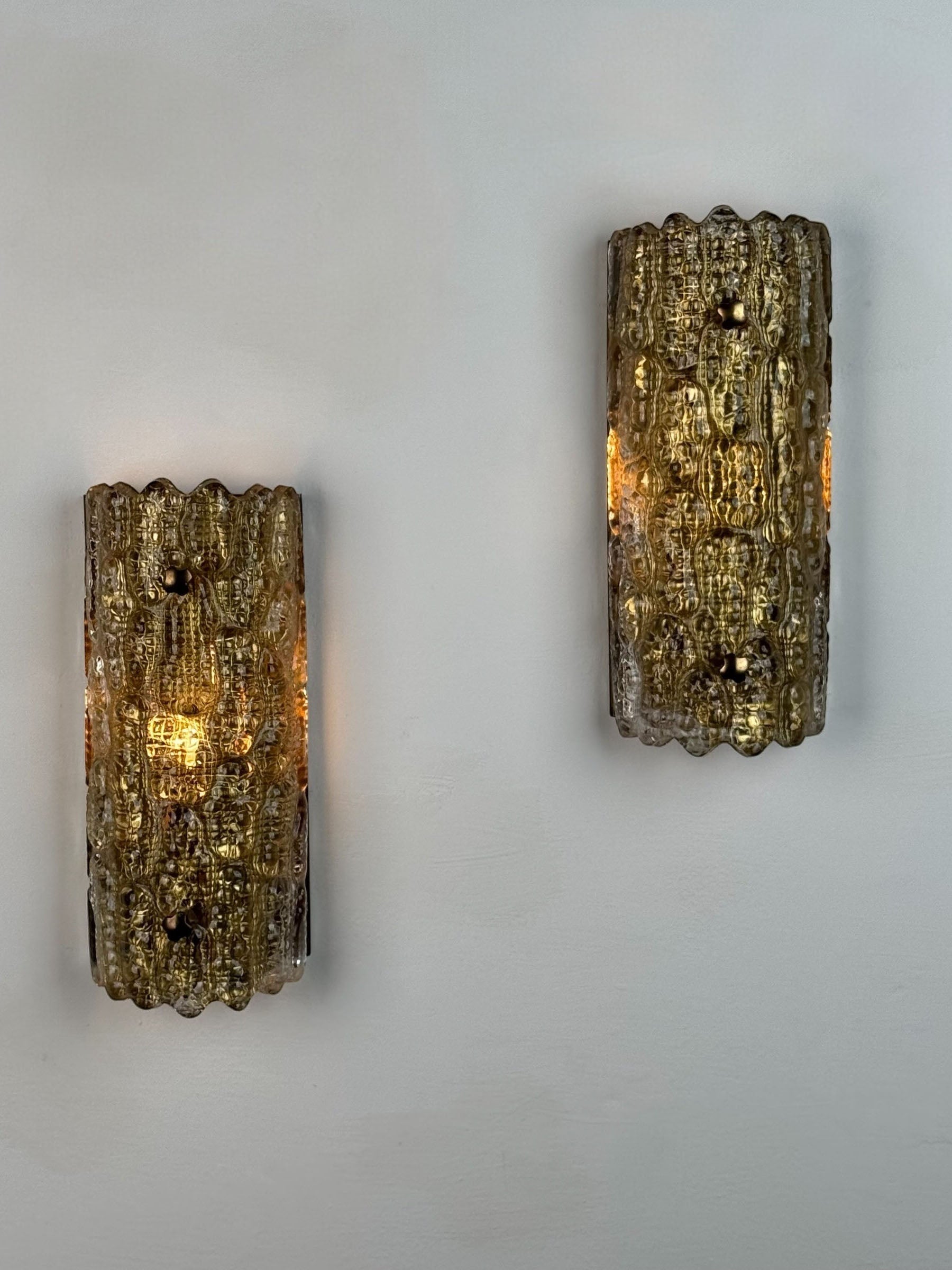 Pair of Brass and Glass Wall Lights by Carl Fagerlund for Orrefors, 1970s Sconces