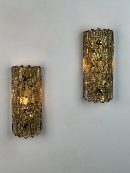 Pair of Brass and Glass Wall Lights by Carl Fagerlund for Orrefors, 1970s Sconces