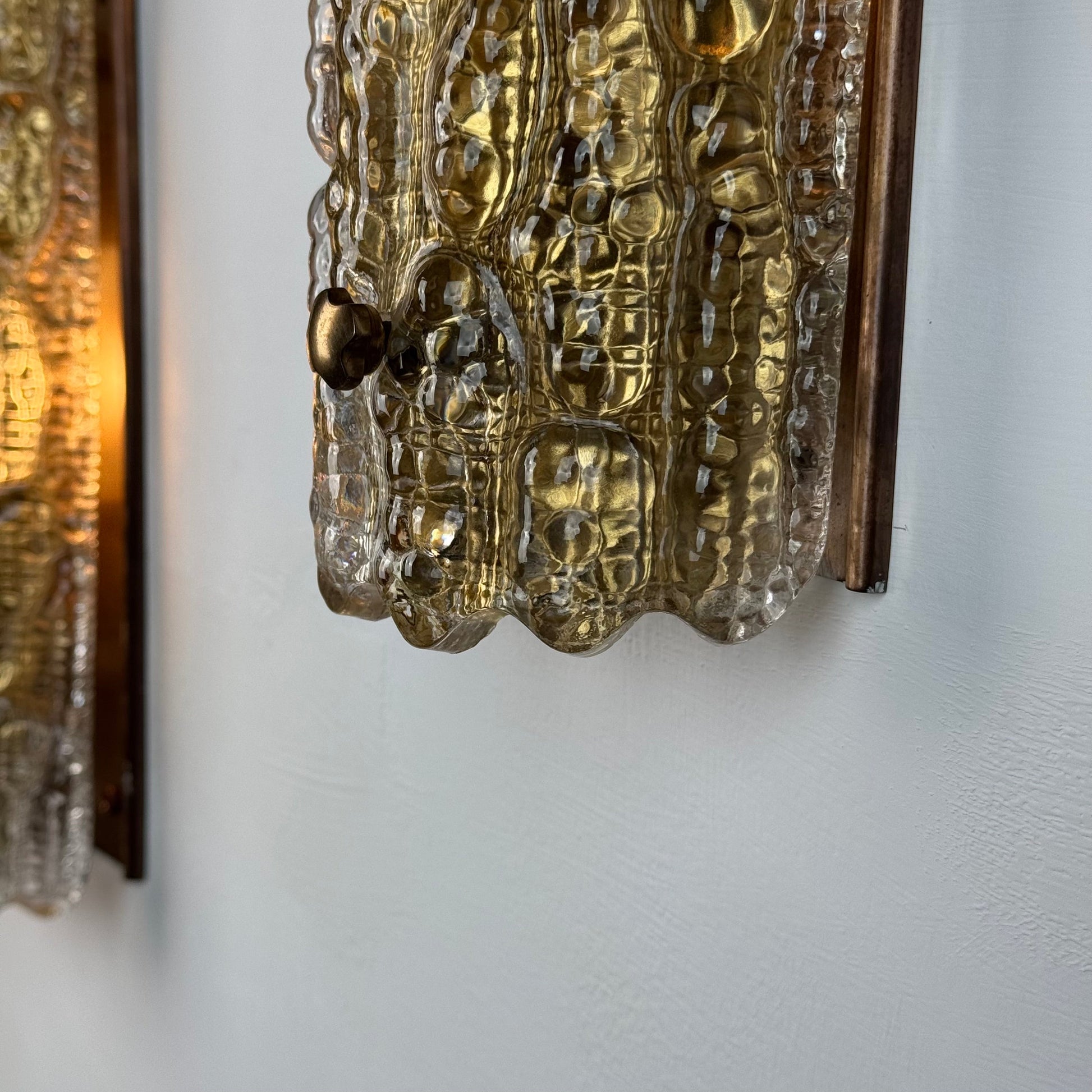 Pair of Brass and Glass Wall Lights by Carl Fagerlund for Orrefors, 1970s Sconces