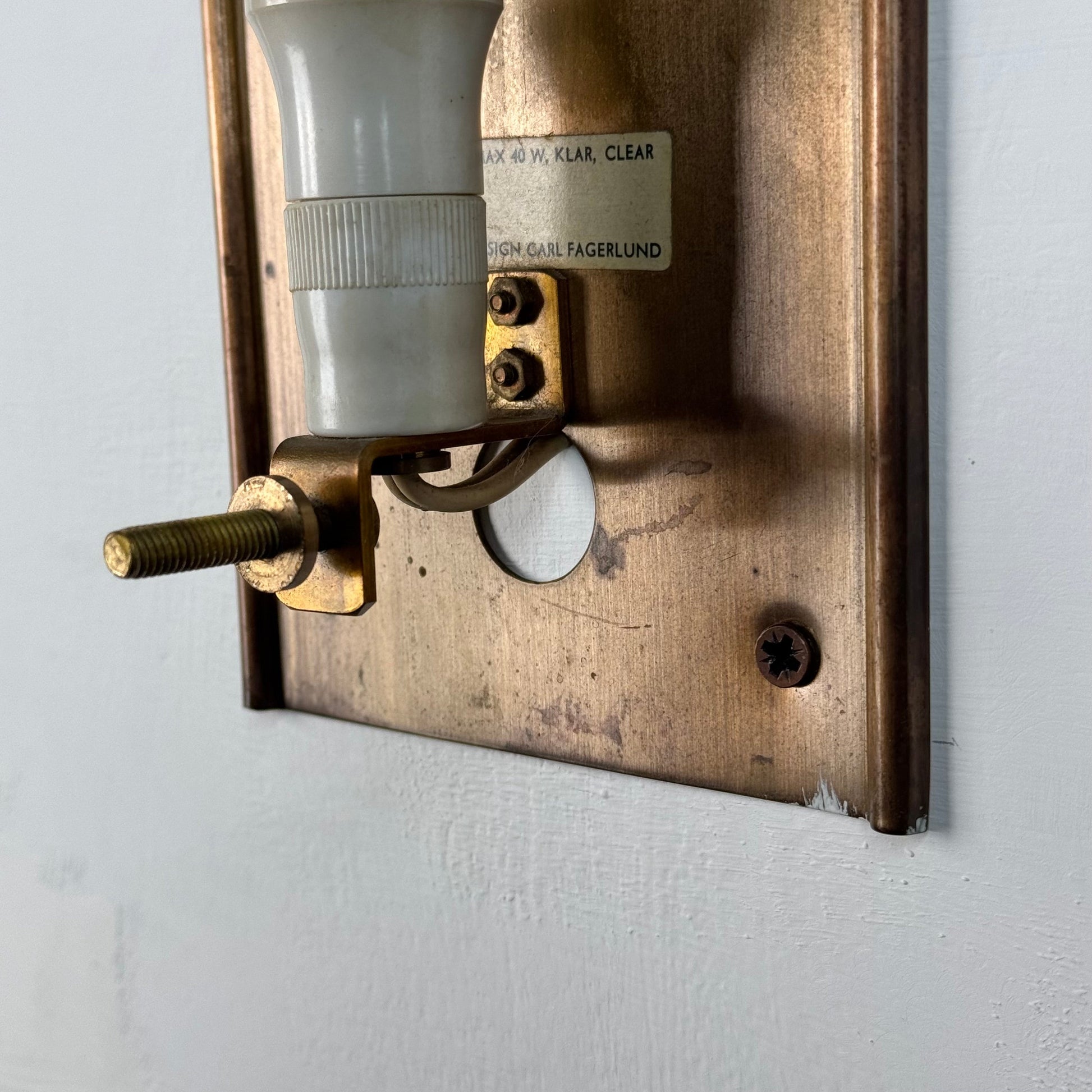 Pair of Brass and Glass Wall Lights by Carl Fagerlund for Orrefors, 1970s Sconces