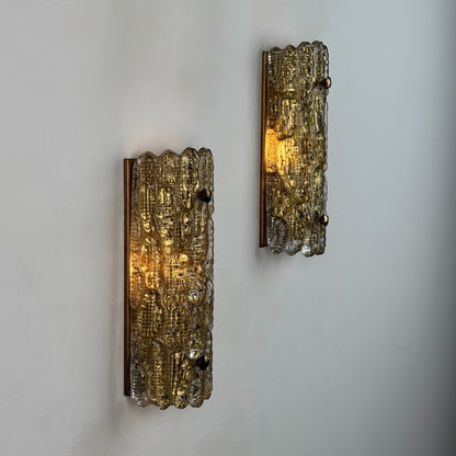 Pair of Brass and Glass Wall Lights by Carl Fagerlund for Orrefors, 1970s Sconces