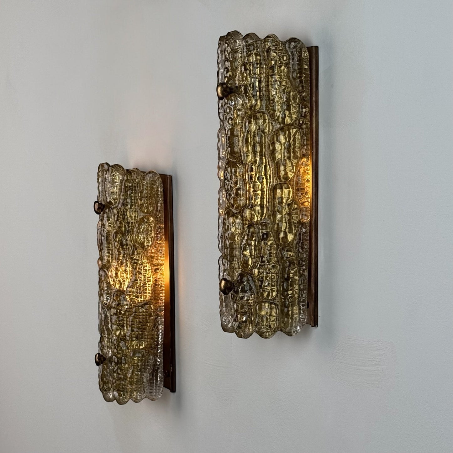 Pair of Brass and Glass Wall Lights by Carl Fagerlund for Orrefors, 1970s Sconces
