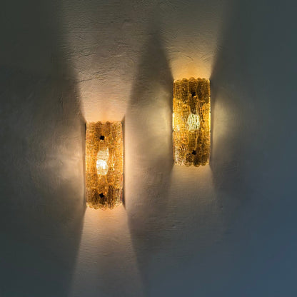 Pair of Brass and Glass Wall Lights by Carl Fagerlund for Orrefors, 1970s Sconces