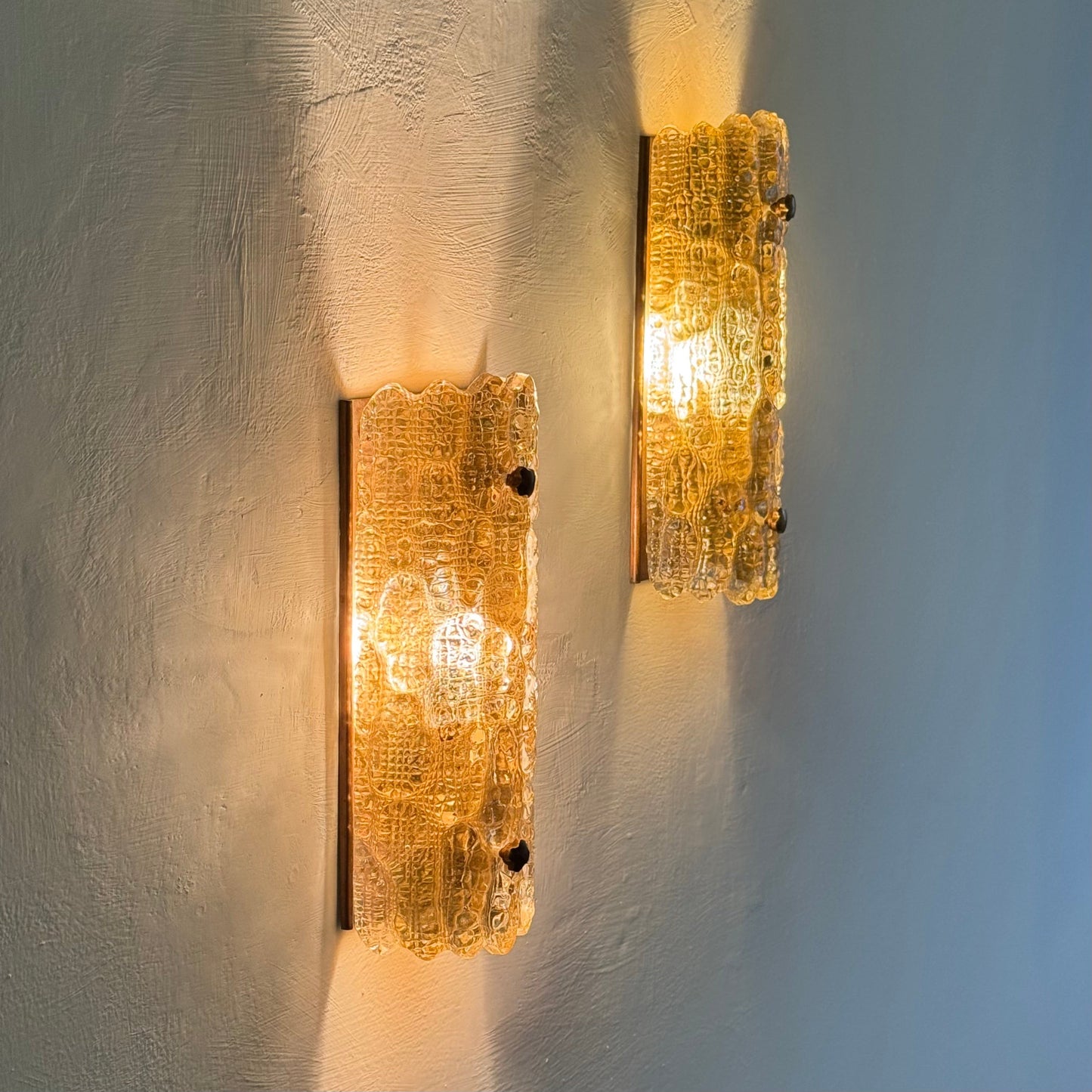 Pair of Brass and Glass Wall Lights by Carl Fagerlund for Orrefors, 1970s Sconces