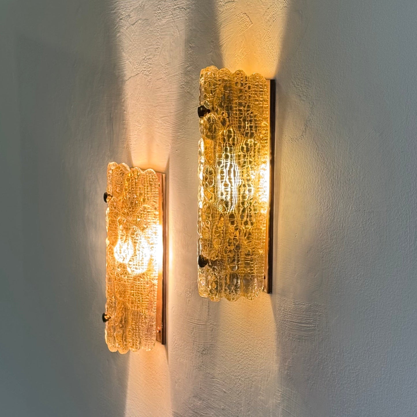 Pair of Brass and Glass Wall Lights by Carl Fagerlund for Orrefors, 1970s Sconces