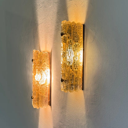 Pair of Brass and Glass Wall Lights by Carl Fagerlund for Orrefors, 1970s Sconces