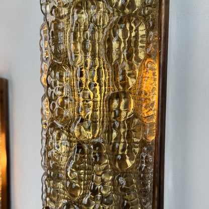 Pair of Brass and Glass Wall Lights by Carl Fagerlund for Orrefors, 1970s Sconces