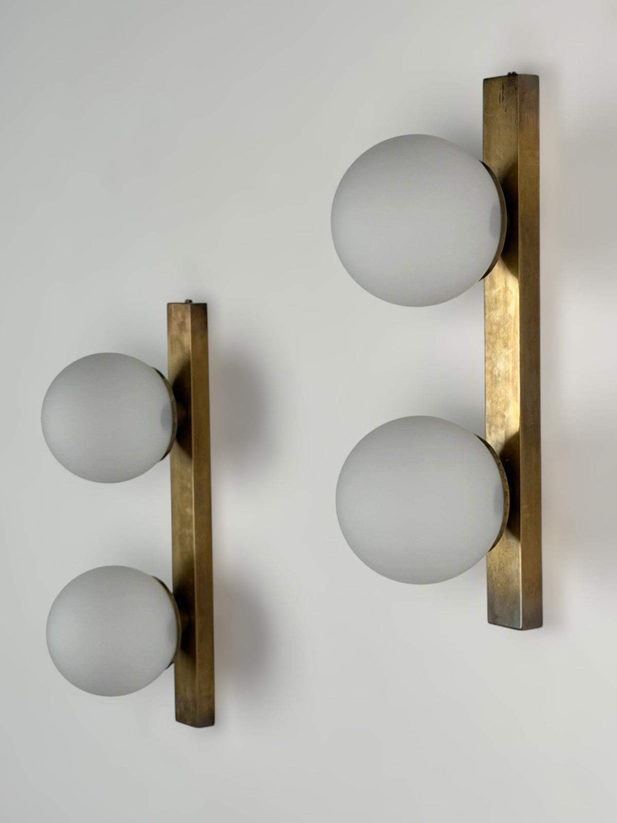 Pair of Brass and Opaline Glass Double Wall Sconces by Stilnovo, Italy, 1960s Sconces