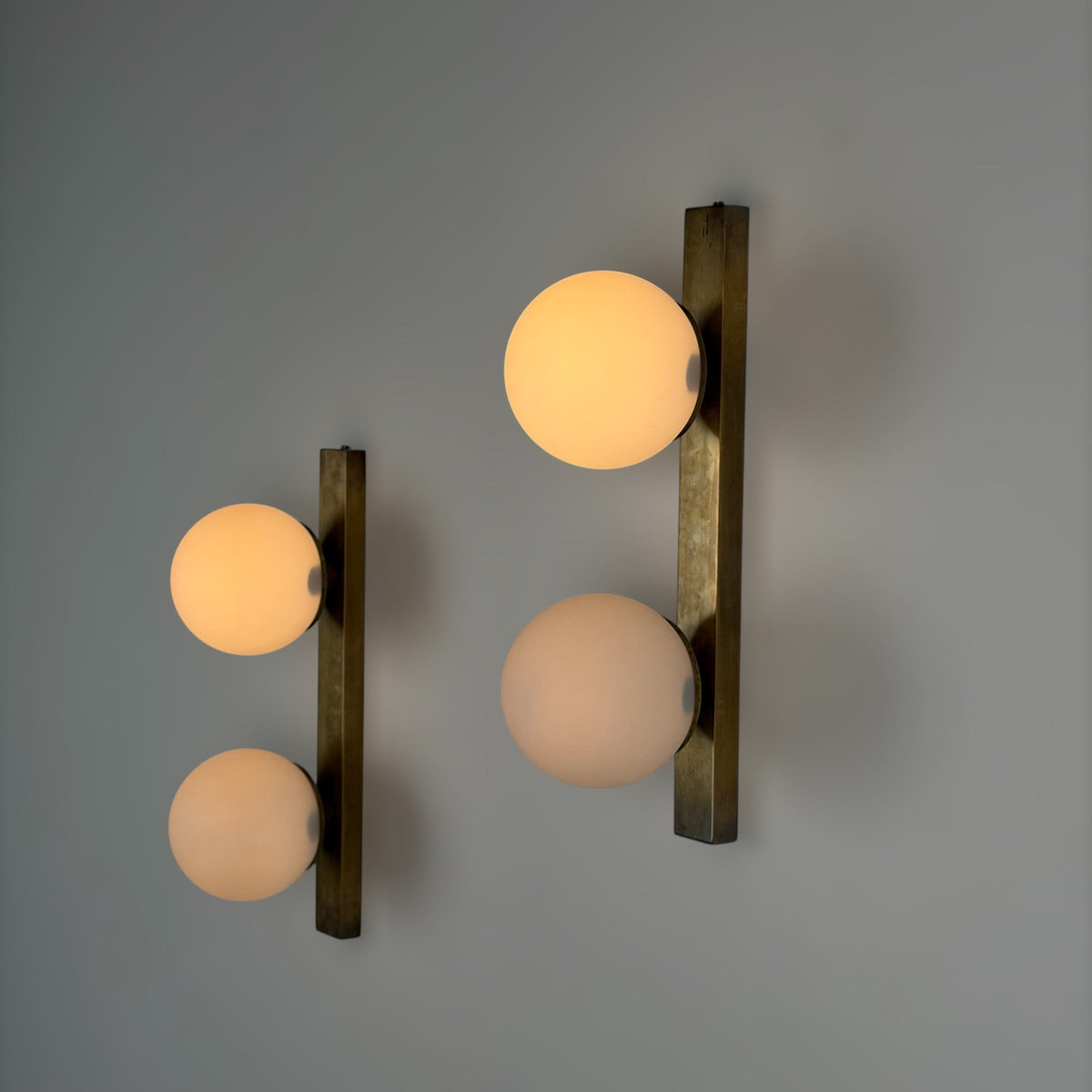 Pair of Brass and Opaline Glass Double Wall Sconces by Stilnovo, Italy, 1960s Sconces