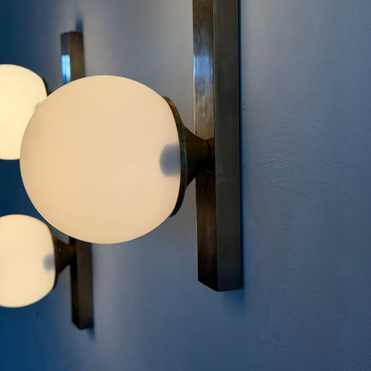 Pair of Brass and Opaline Glass Double Wall Sconces by Stilnovo, Italy, 1960s Sconces