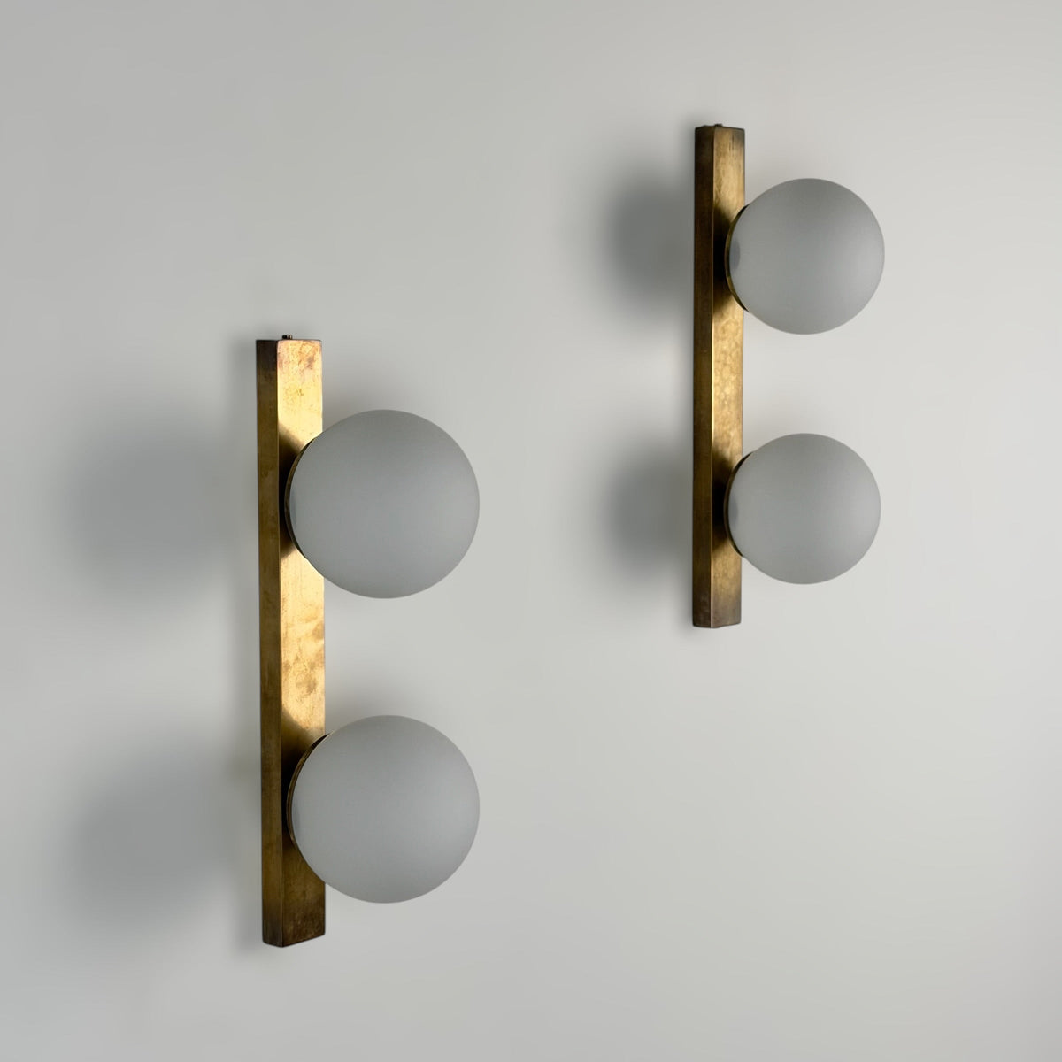 Pair of Brass and Opaline Glass Double Wall Sconces by Stilnovo, Italy, 1960s Sconces