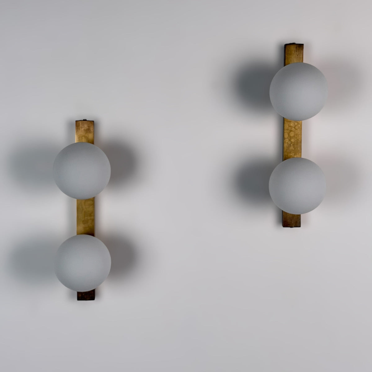 Pair of Brass and Opaline Glass Double Wall Sconces by Stilnovo, Italy, 1960s Sconces