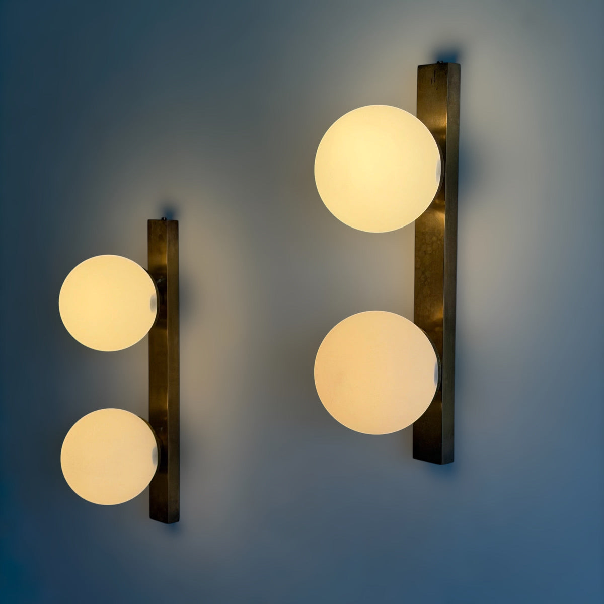 Pair of Brass and Opaline Glass Double Wall Sconces by Stilnovo, Italy, 1960s Sconces