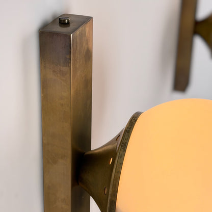 Pair of Brass and Opaline Glass Double Wall Sconces by Stilnovo, Italy, 1960s Sconces