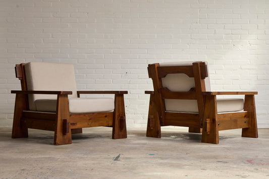 Pair of Brutalist Italian Lounge Chairs Chairs