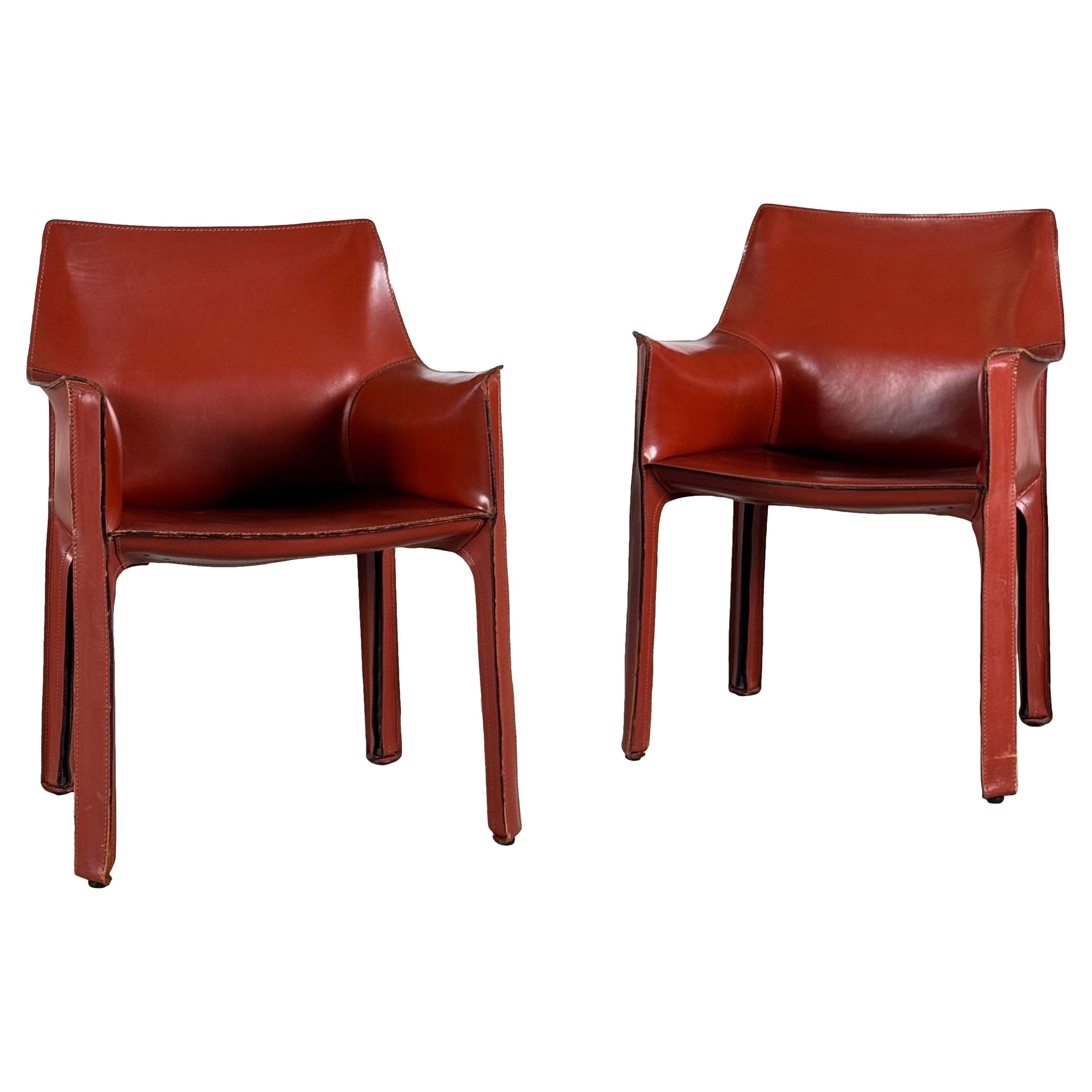 Pair of Cab 413 Armchairs by Mario Bellini for Cassina in Original