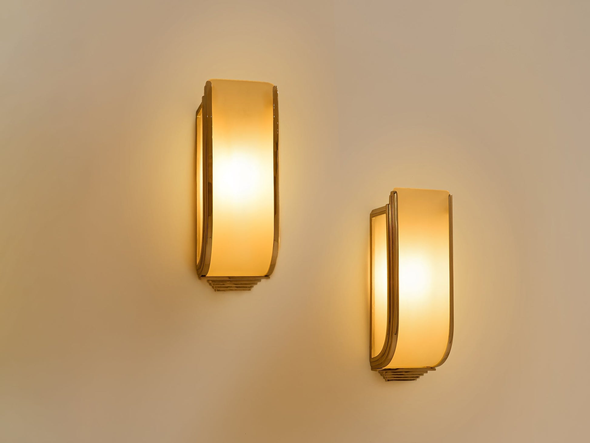 Pair of French Art Deco Modernist Nickel Steel Opaline Wall Lights 1930 Sconces