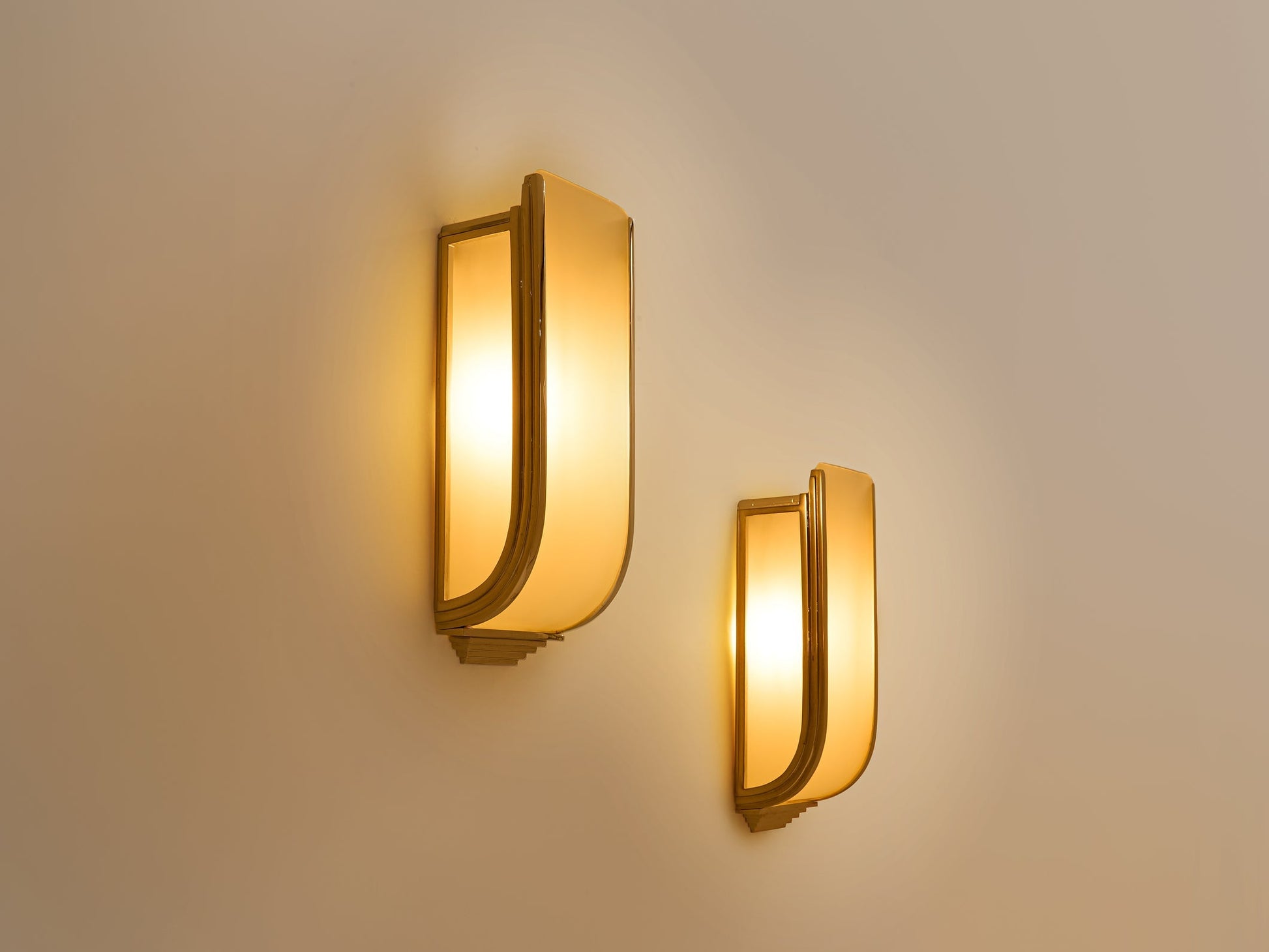 Pair of French Art Deco Modernist Nickel Steel Opaline Wall Lights 1930 Sconces