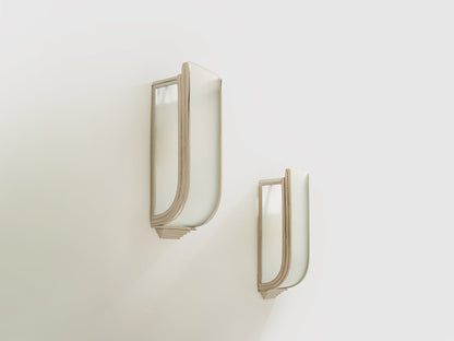 Pair of French Art Deco Modernist Nickel Steel Opaline Wall Lights 1930 Sconces