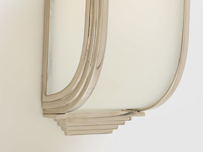 Pair of French Art Deco Modernist Nickel Steel Opaline Wall Lights 1930 Sconces