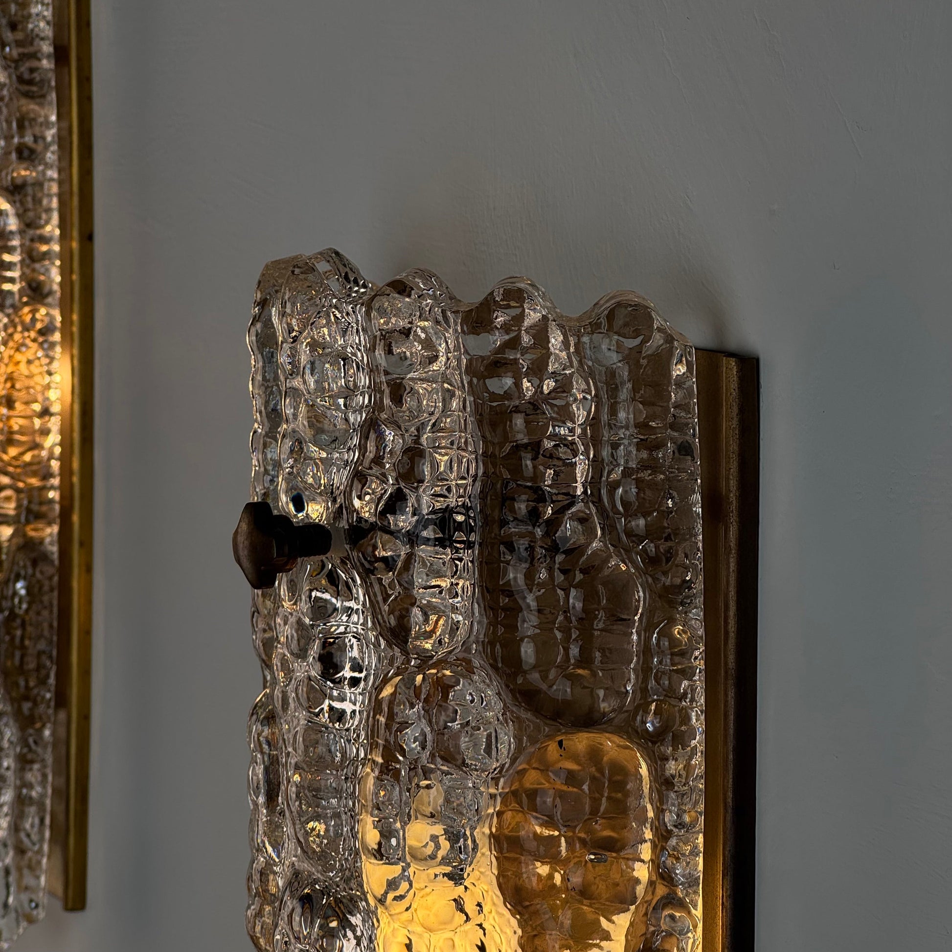 Pair of Glass and Brass Wall Lights by Carl Fagerlund for Orrefors, 1970s Sconces