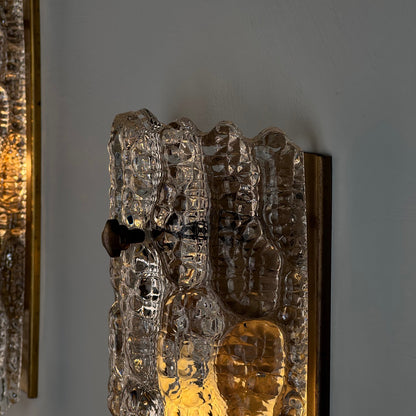 Pair of Glass and Brass Wall Lights by Carl Fagerlund for Orrefors, 1970s Sconces