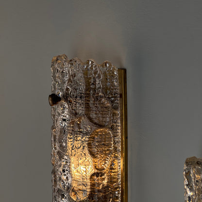 Pair of Glass and Brass Wall Lights by Carl Fagerlund for Orrefors, 1970s Sconces
