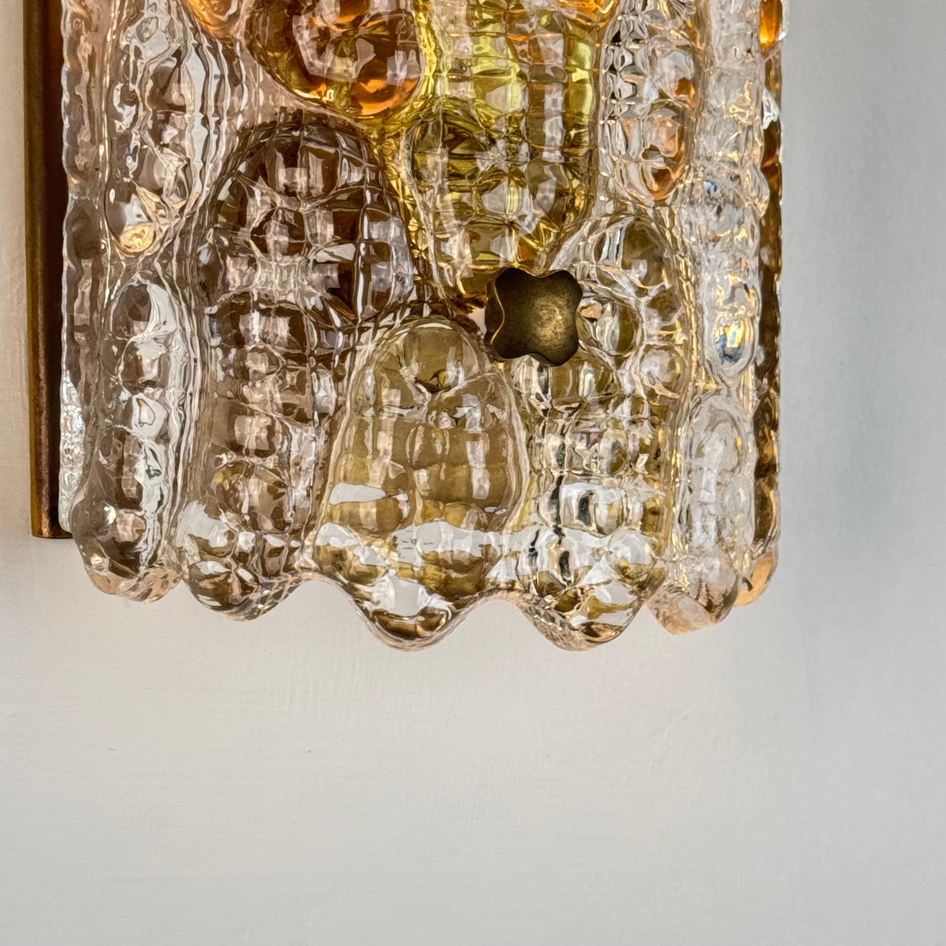 Pair of Glass and Brass Wall Lights by Carl Fagerlund for Orrefors, 1970s Sconces