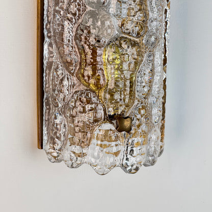 Pair of Glass and Brass Wall Lights by Carl Fagerlund for Orrefors, 1970s Sconces