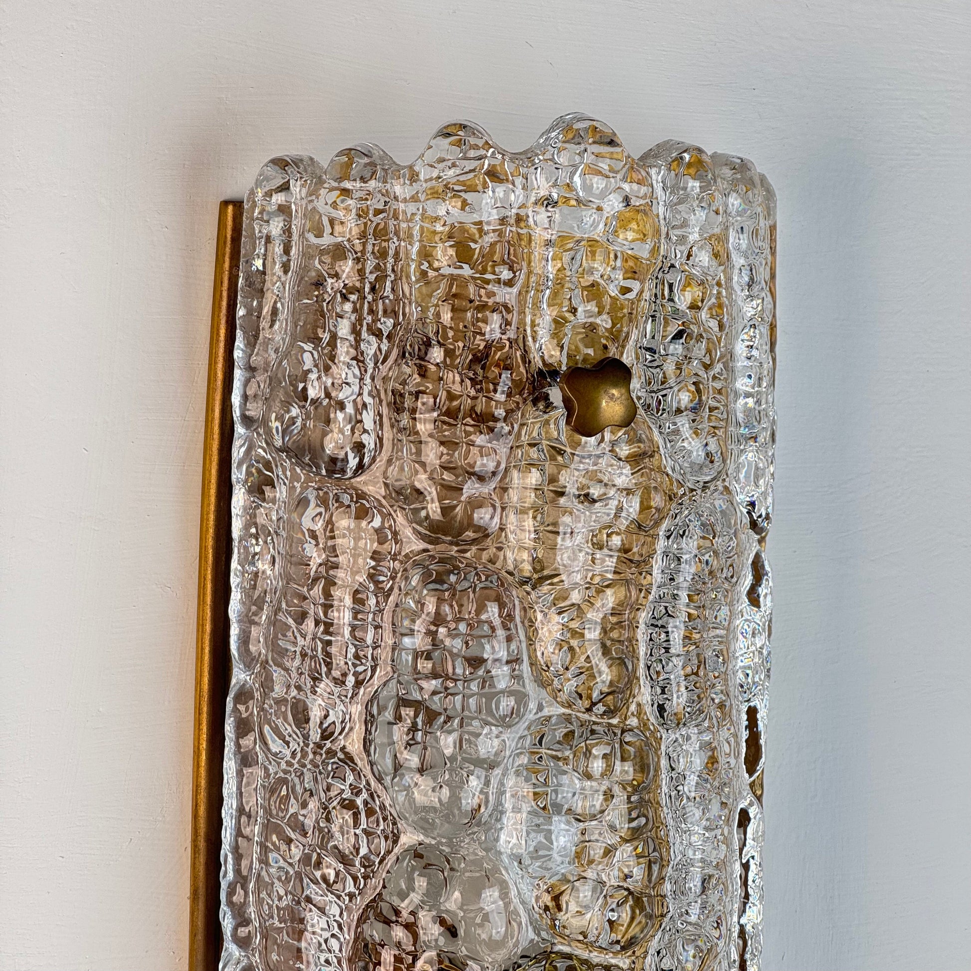 Pair of Glass and Brass Wall Lights by Carl Fagerlund for Orrefors, 1970s Sconces