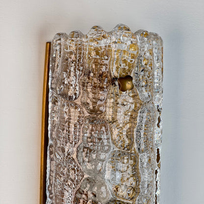 Pair of Glass and Brass Wall Lights by Carl Fagerlund for Orrefors, 1970s Sconces