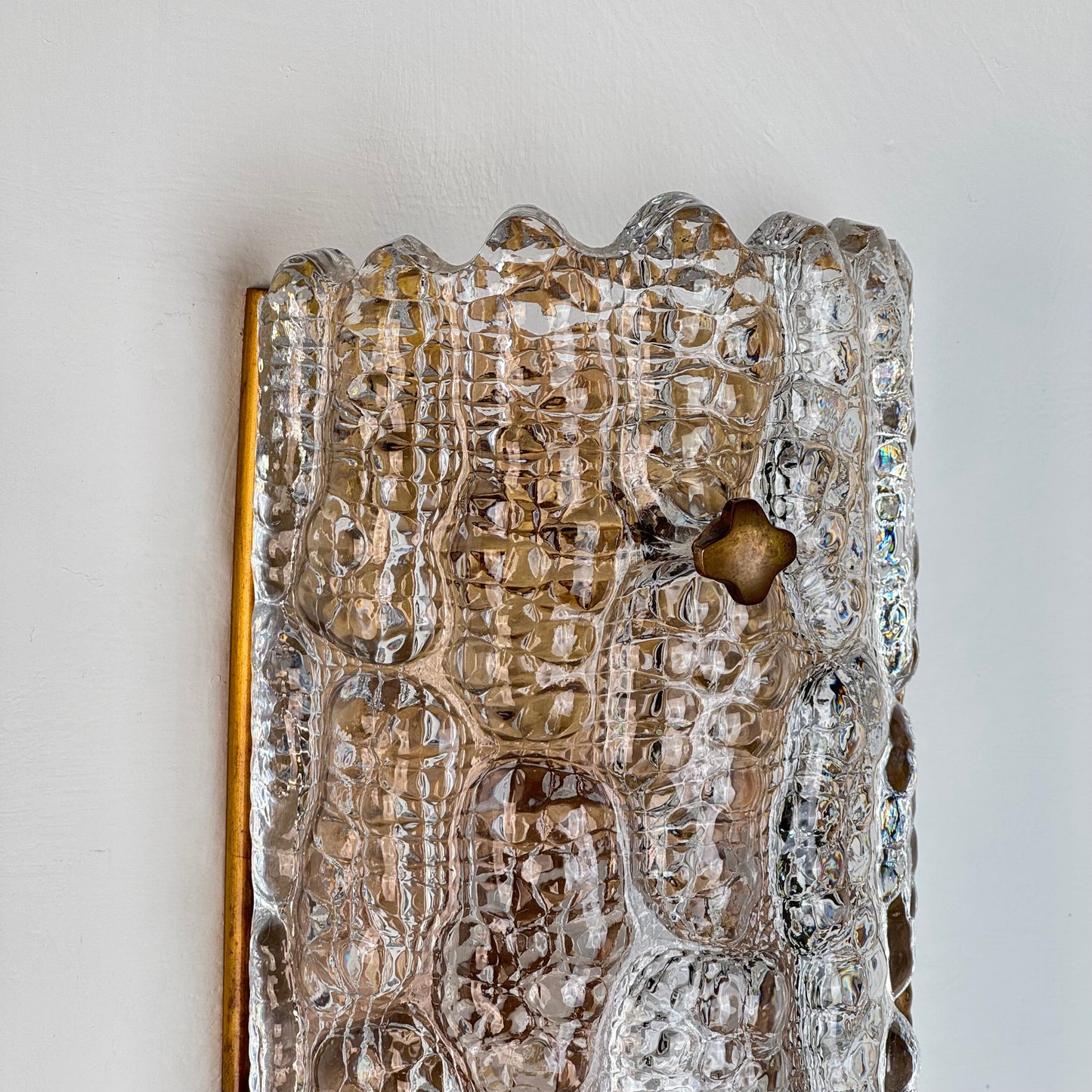 Pair of Glass and Brass Wall Lights by Carl Fagerlund for Orrefors, 1970s Sconces