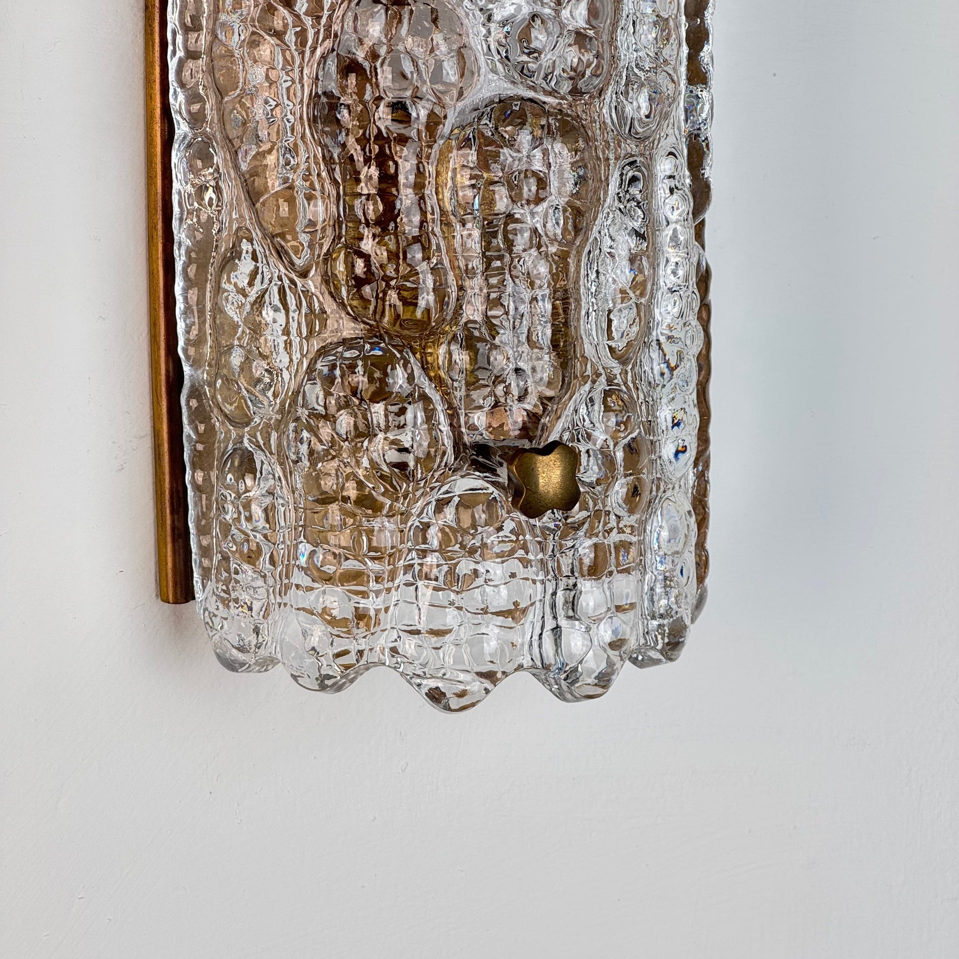Pair of Glass and Brass Wall Lights by Carl Fagerlund for Orrefors, 1970s Sconces