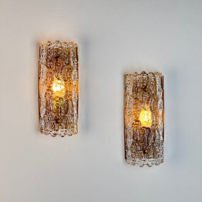 Pair of Glass and Brass Wall Lights by Carl Fagerlund for Orrefors, 1970s Sconces
