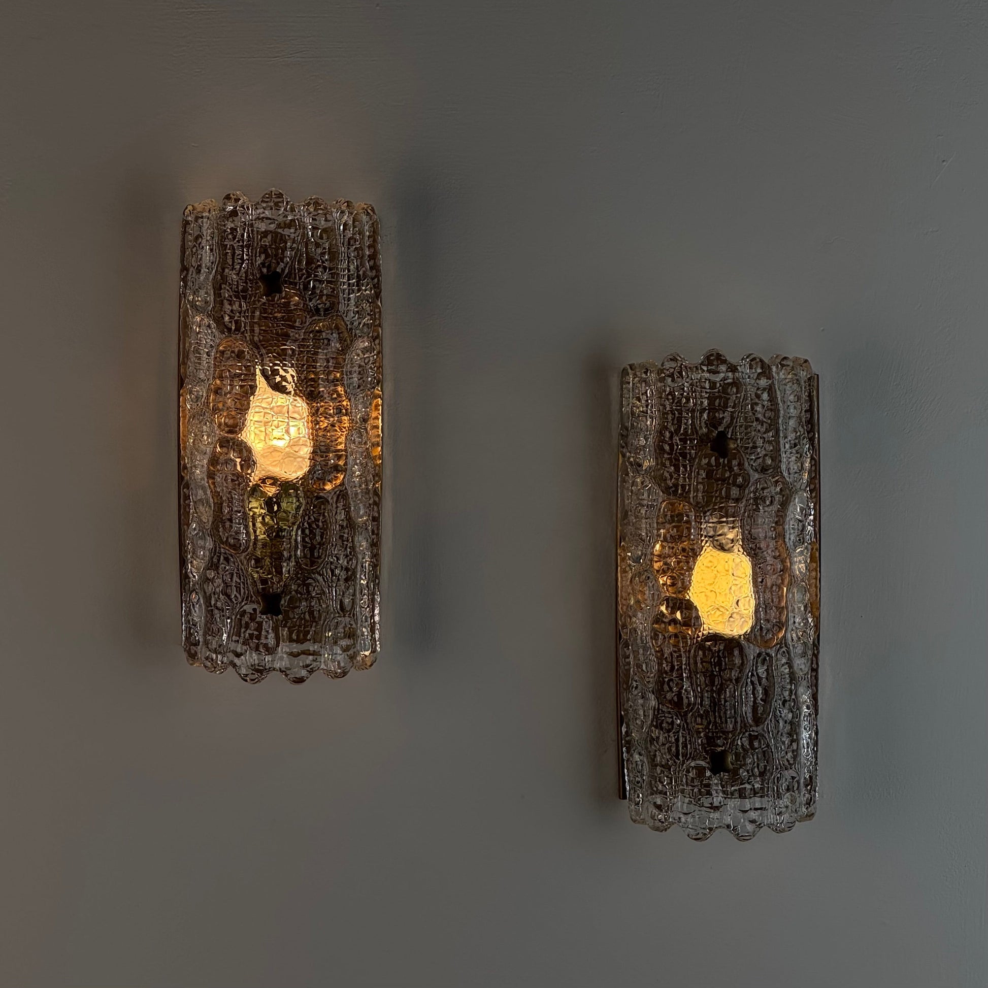 Pair of Glass and Brass Wall Lights by Carl Fagerlund for Orrefors, 1970s Sconces